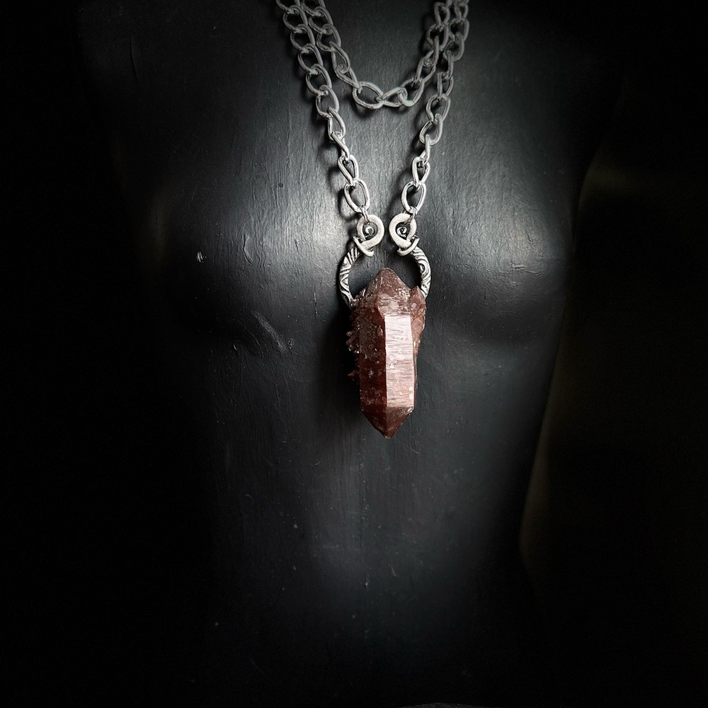 Hematite quartz raw crystal pendant necklace jewelry streetwear goth witchy